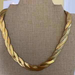 Braided Flat Chain‎ Gold Tone Vintage Necklace